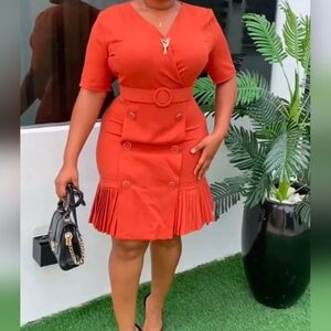 Chic Orange Pleated Dress